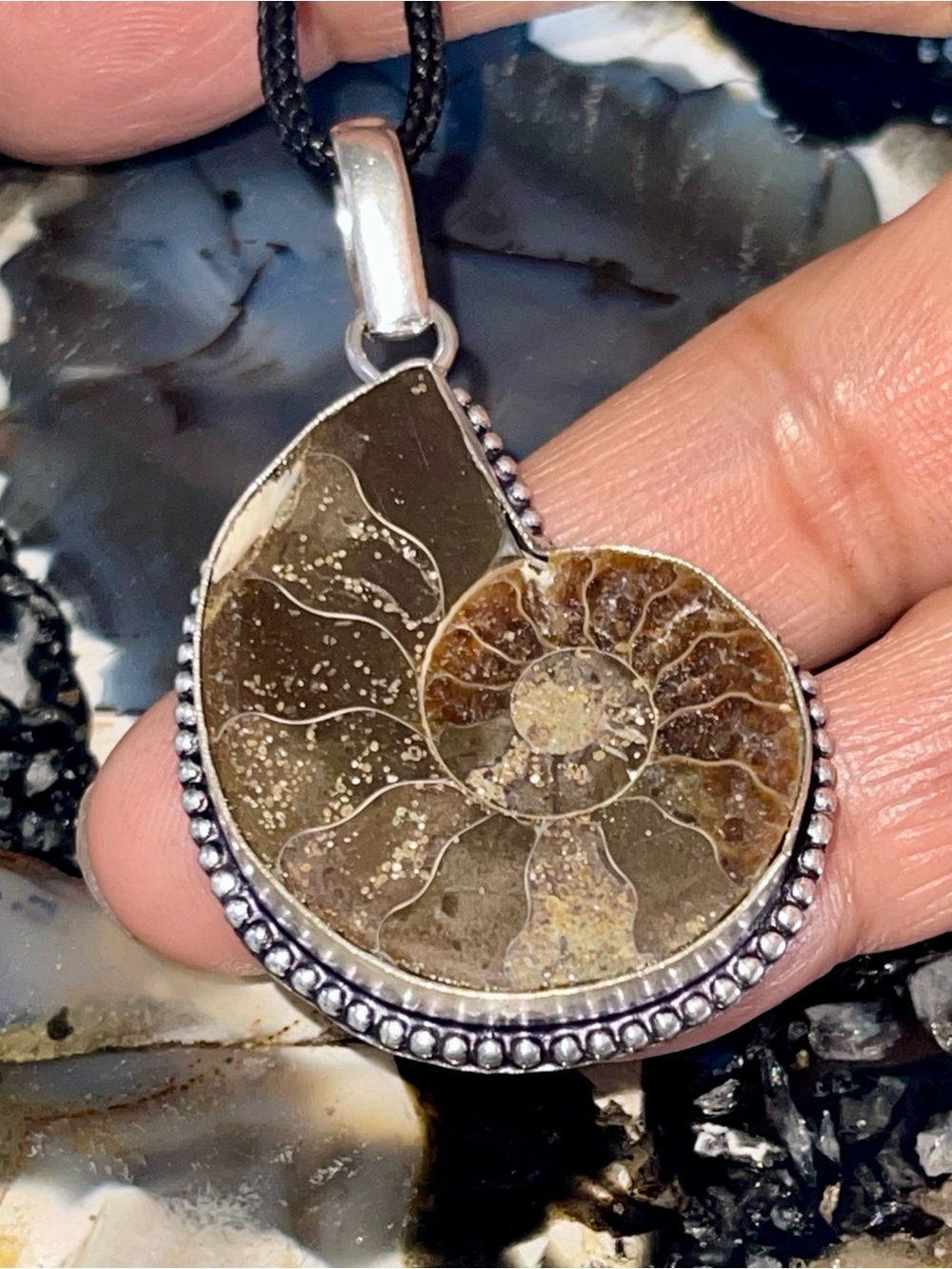 Earthy Ammonite Fossil Pendant 2”